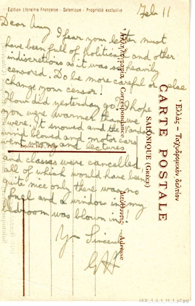 Postcard from Gustav Holst to Amy Kemp