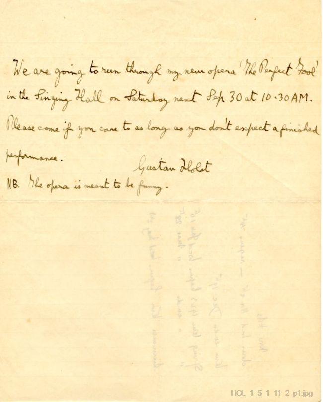 Letter from Gustav Holst to Amy Kemp