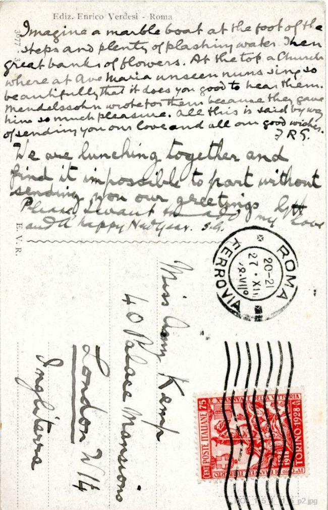 Postcard from Gustav Holst and Francis R Gray to Amy Kemp