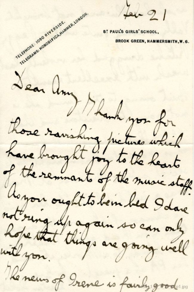 Letter from Gustav Holst to Amy Kemp