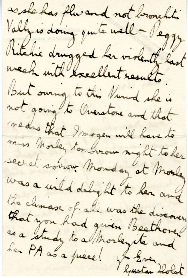 Letter from Gustav Holst to Amy Kemp