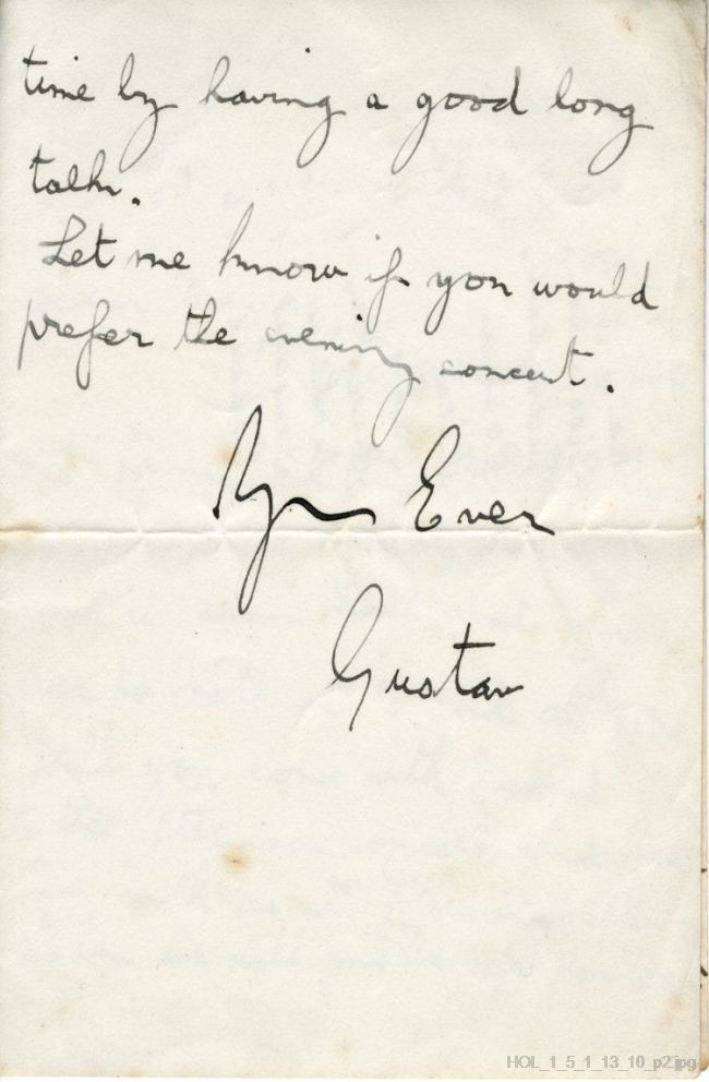 Letter from Gustav Holst to Maja Kjohler