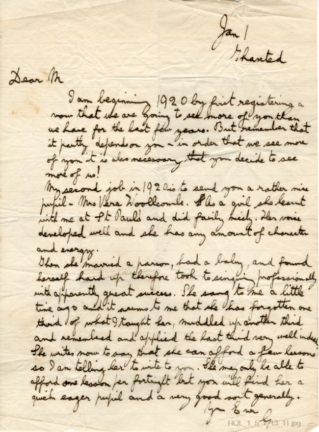 Letter from Gustav Holst to Maja Kjohler