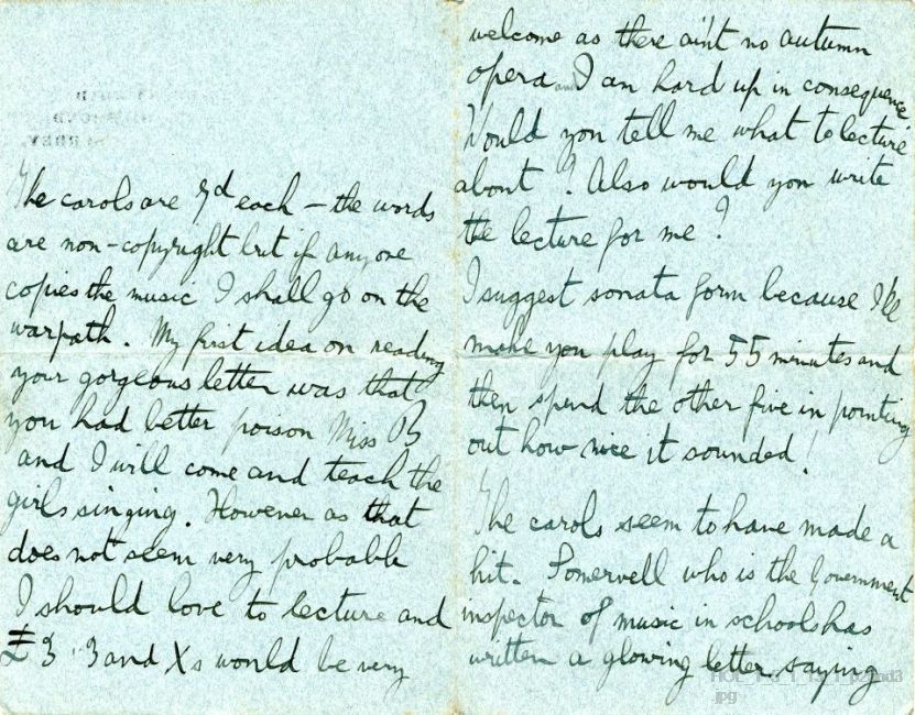 Letter from Gustav Holst to Maja Kjohler