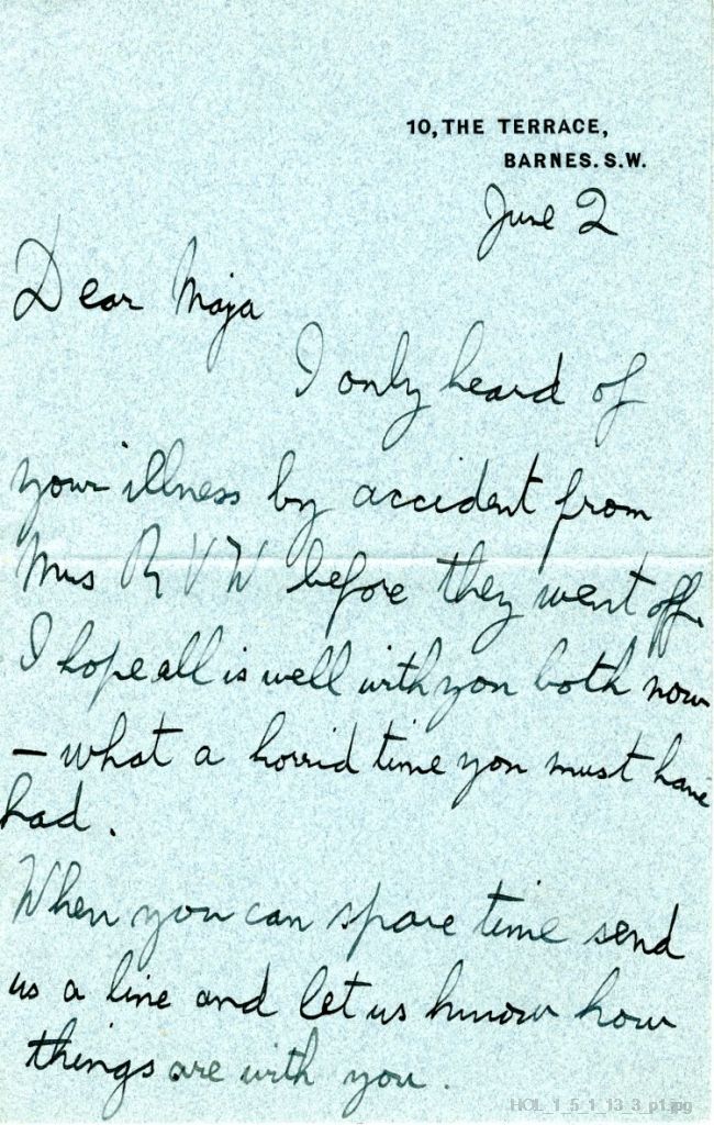 Letter from Gustav Holst to Maja Kjohler
