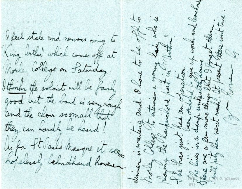 Letter from Gustav Holst to Maja Kjohler