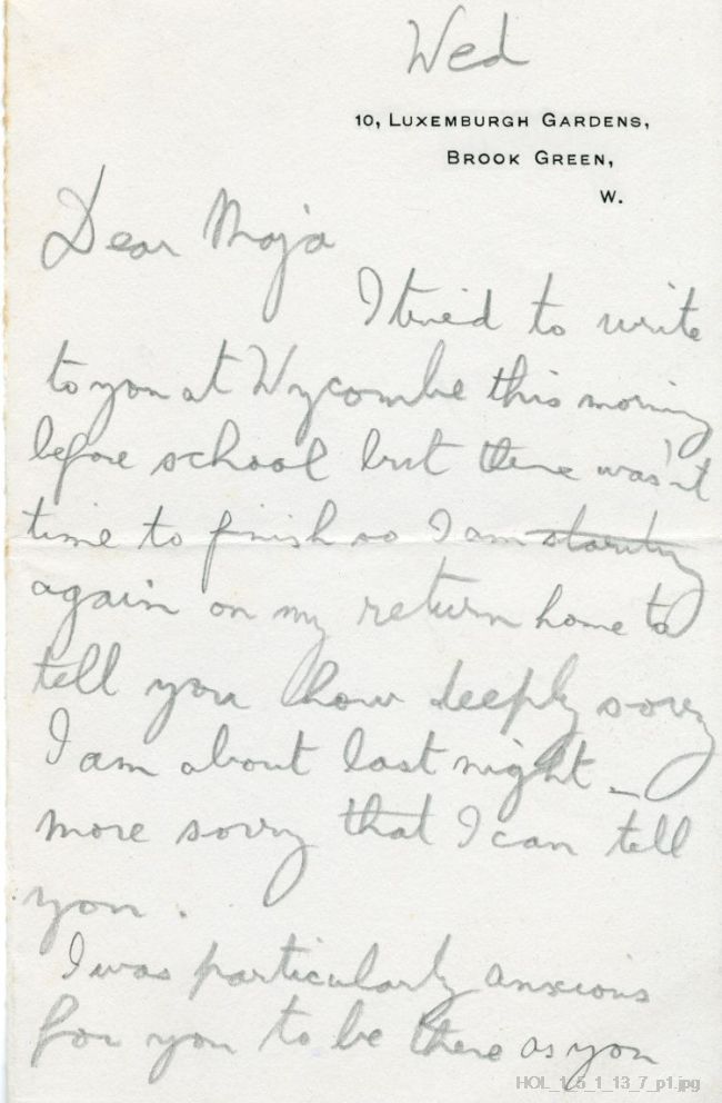 Letter from Gustav Holst to Maja Kjohler