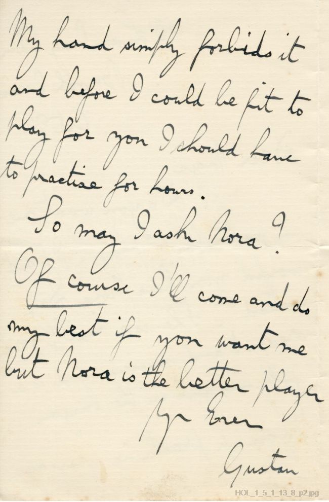 Letter from Gustav Holst to Maja Kjohler