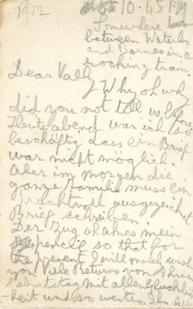 Postcard from Gustav Holst to Vally Lasker