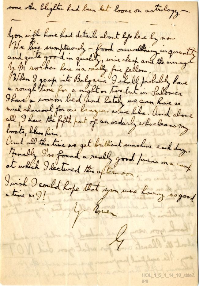 Letter from Gustav Holst to Vally Lasker
