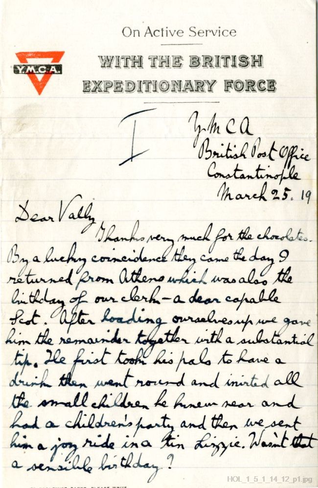 Letter from Gustav Holst to Vally Lasker