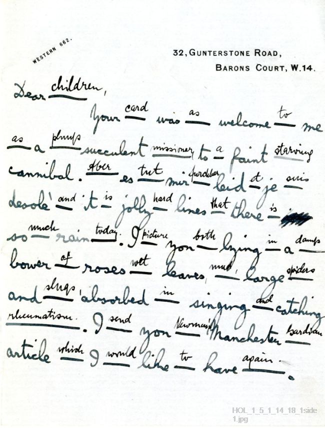 Letter from Gustav Holst to Vally Lasker and Nora Day