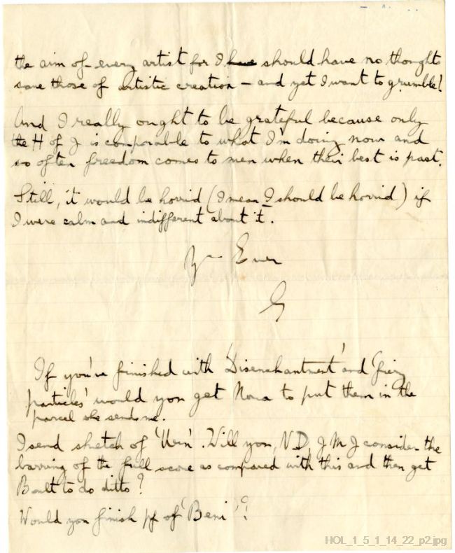 Letter from Gustav Holst to Vally Lasker