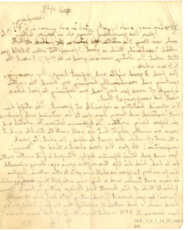 Letter from Gustav Holst to Vally Lasker