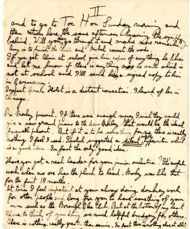 Letter from Gustav Holst to Vally Lasker
