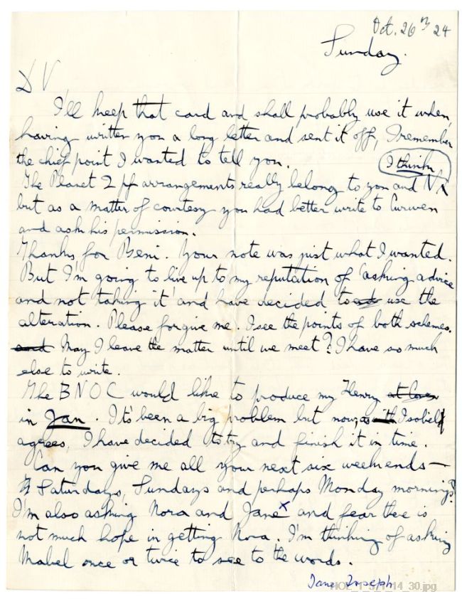 Letter from Gustav Holst to Vally Lasker