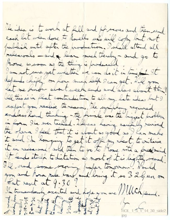 Letter from Gustav Holst to Vally Lasker