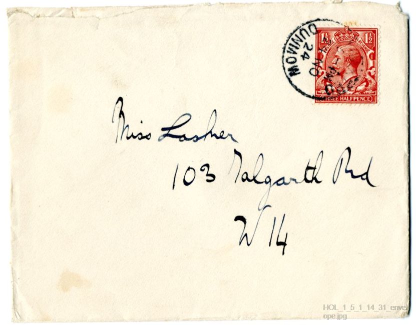 Letter from Gustav Holst to Vally Lasker