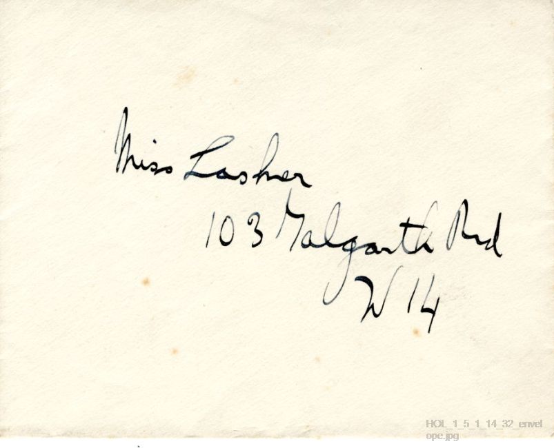 Letter from Gustav Holst to Vally Lasker