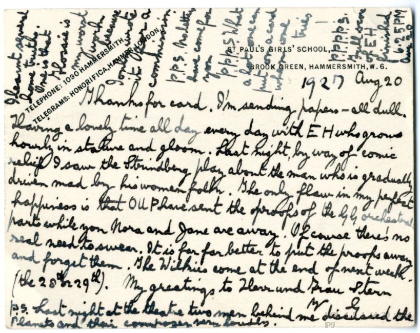 Letter from Gustav Holst to Vally Lasker