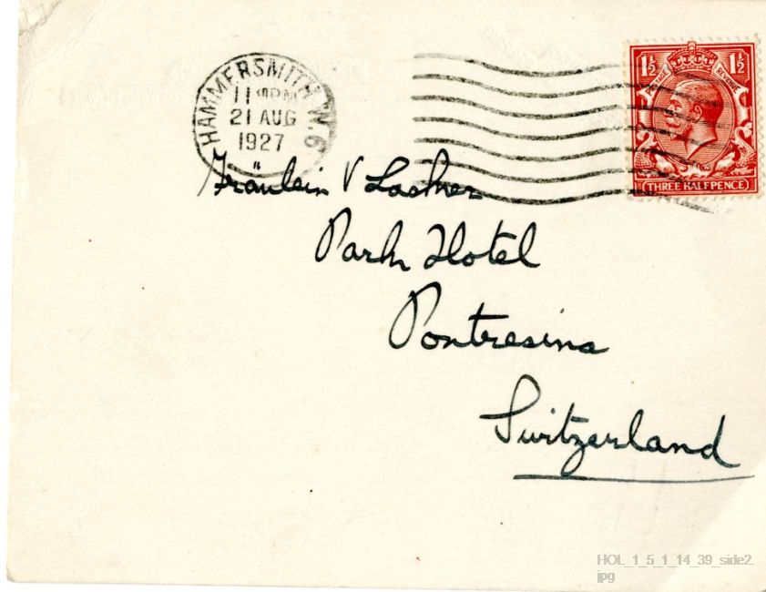 Letter from Gustav Holst to Vally Lasker
