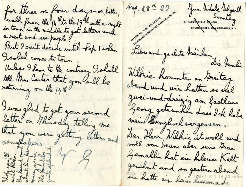 Letter from Gustav Holst to Vally Lasker