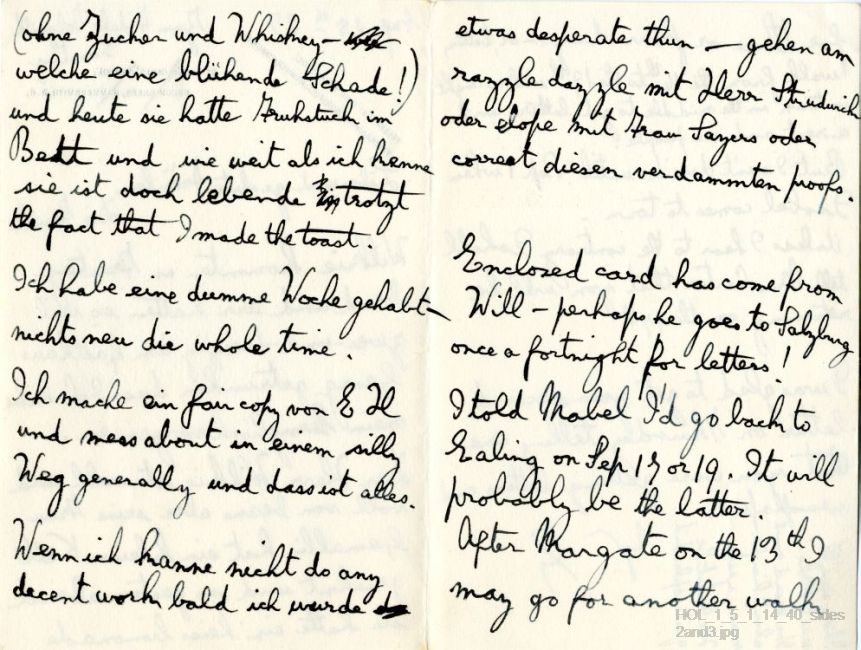 Letter from Gustav Holst to Vally Lasker