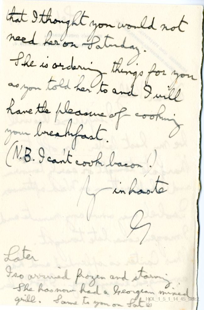 Letter from Gustav Holst to Vally Lasker