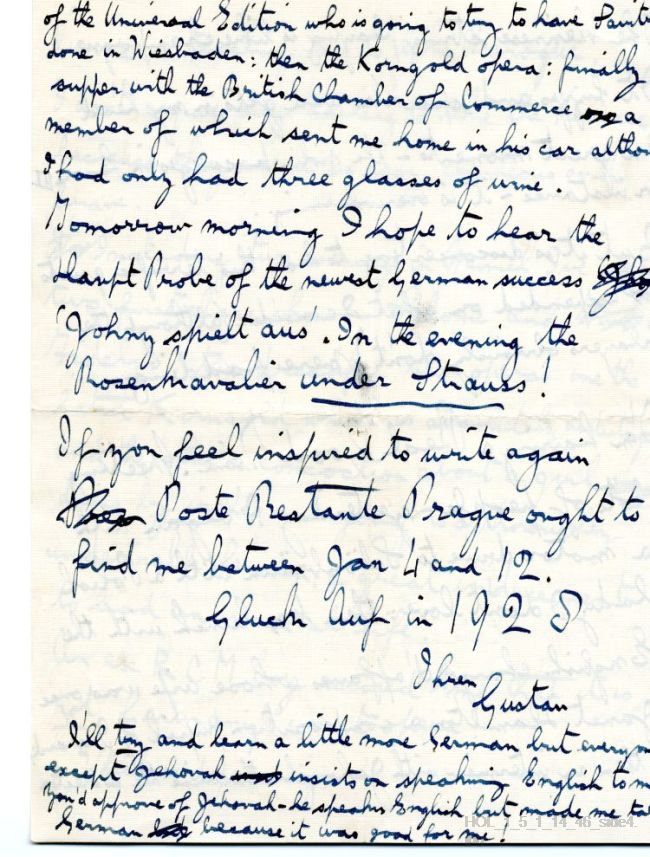 Letter from Gustav Holst to Vally Lakser