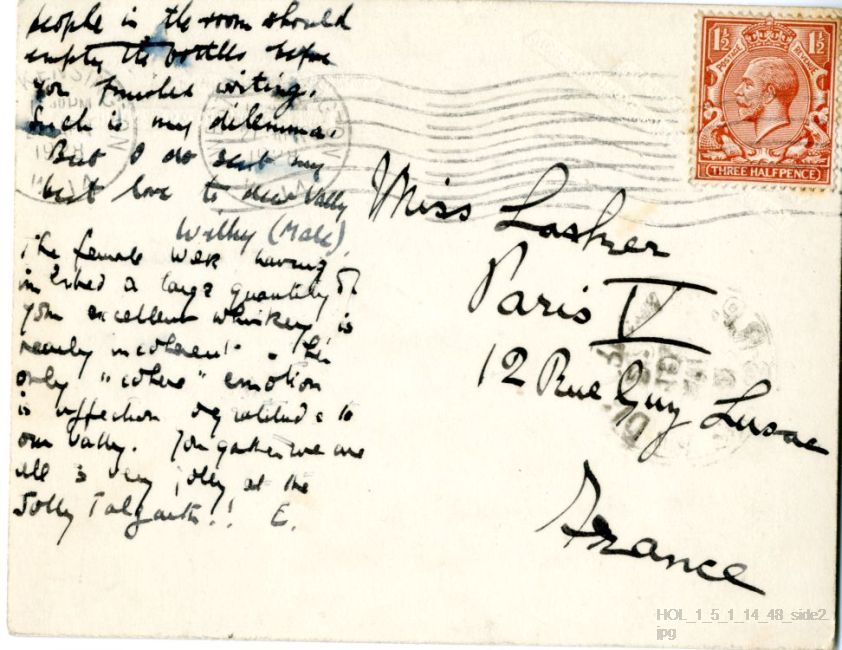 Letter from Gustav Holst to Vally Lasker