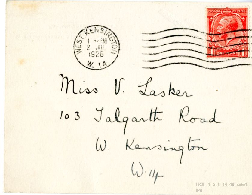 Letter from Gustav Holst to Vally Lasker