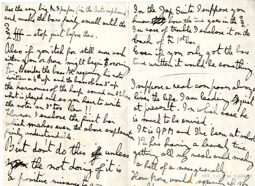 Letter from Gustav Holst to Vally Lasker