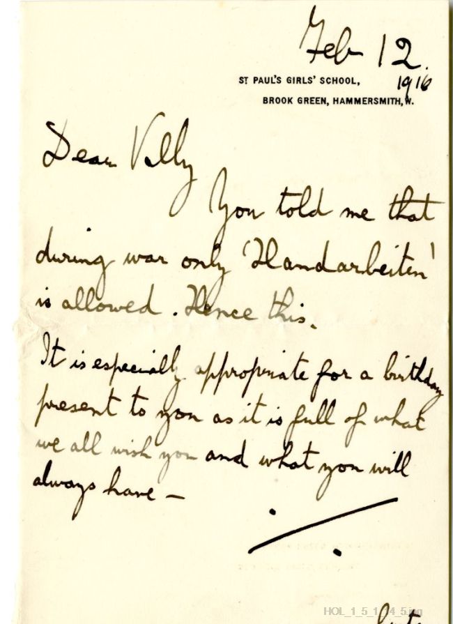 Letter from Gustav Holst to Vally Lasker