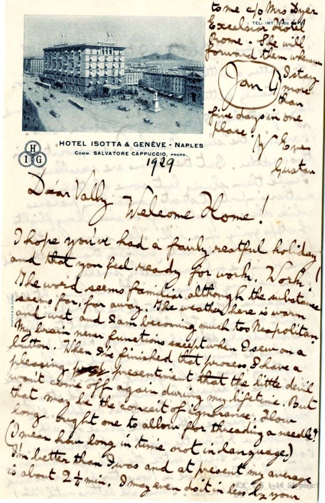 Letter from Gustav Holst to Vally Lasker