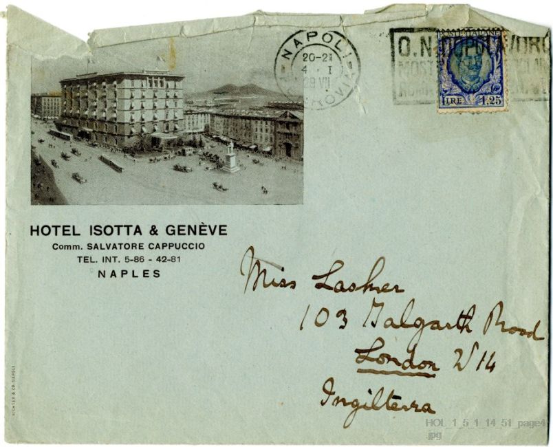 Letter from Gustav Holst to Vally Lasker