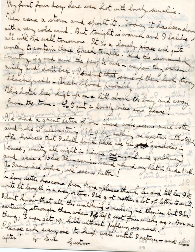 Letter from Gustav Holst to Vally Lasker