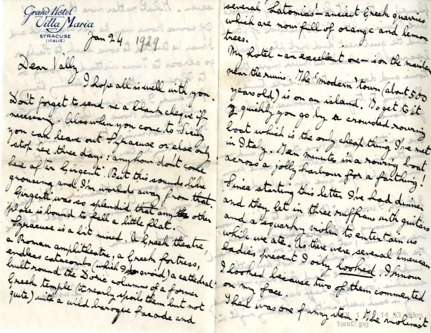 Letter from Gustav Holst to Vally Lasker