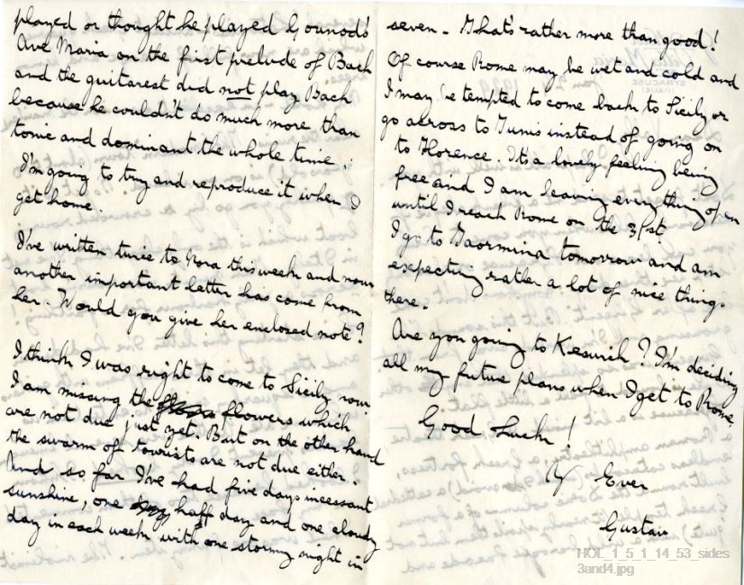 Letter from Gustav Holst to Vally Lasker