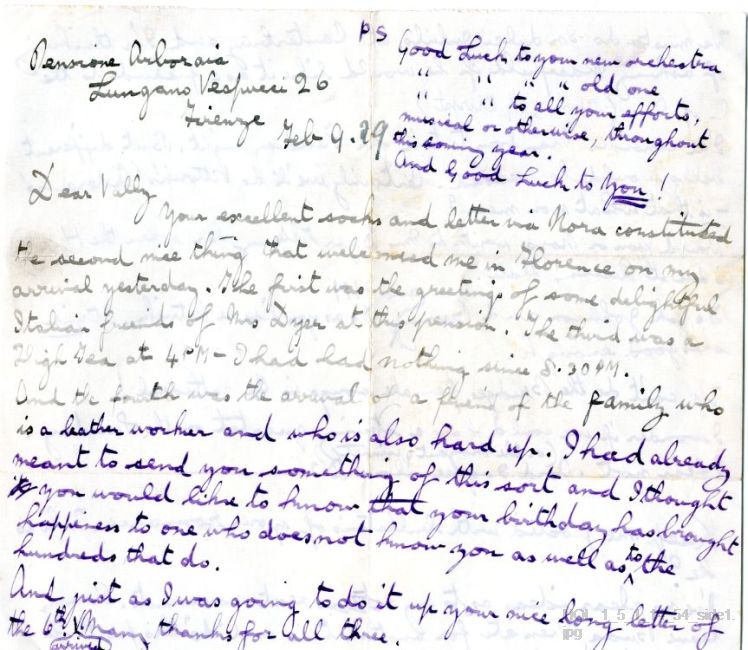 Letter from Gustav Holst to Vally Lasker