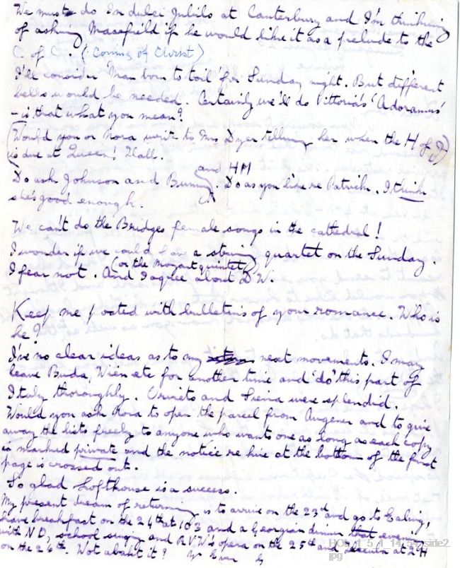 Letter from Gustav Holst to Vally Lasker
