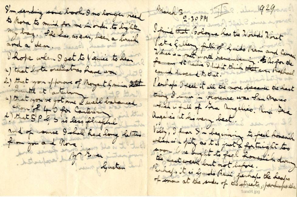 Letter from Gustav Holst to Vally Lasker