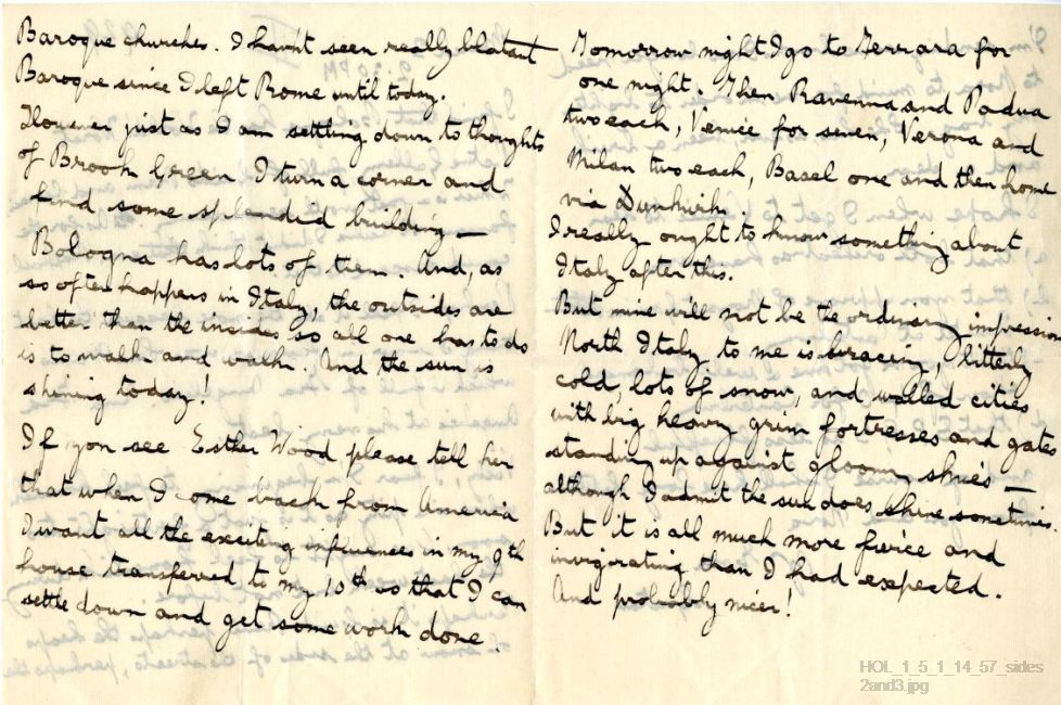 Letter from Gustav Holst to Vally Lasker