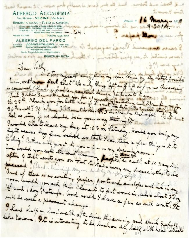 Letter from Gustav Holst to Vally Lasker