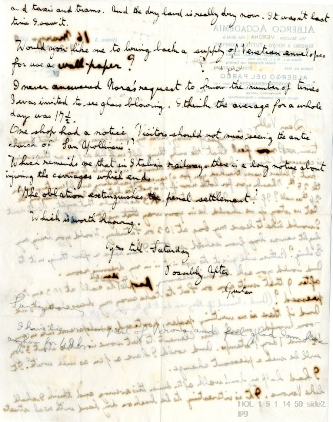 Letter from Gustav Holst to Vally Lasker