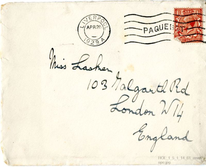 Envelope from Gustav Holst to Vally Lasker