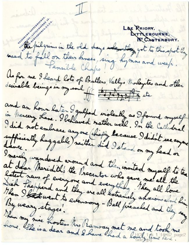 Letter from Gustav Holst to Vally Lasker