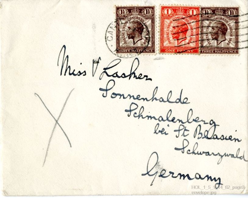 Letter from Gustav Holst to Vally Lasker
