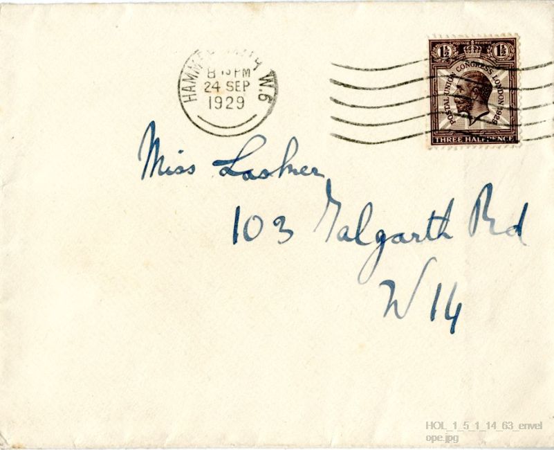 Letter from Gustav Holst to Vally Lasker