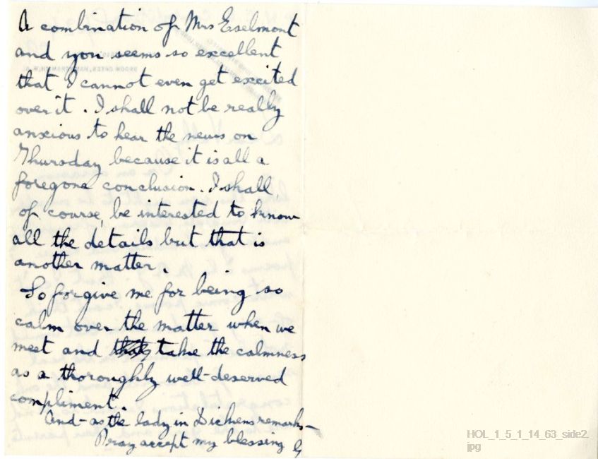 Letter from Gustav Holst to Vally Lasker