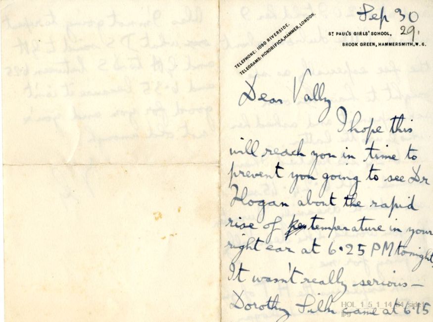 Letter from Gustav Holst to Vally Lasker